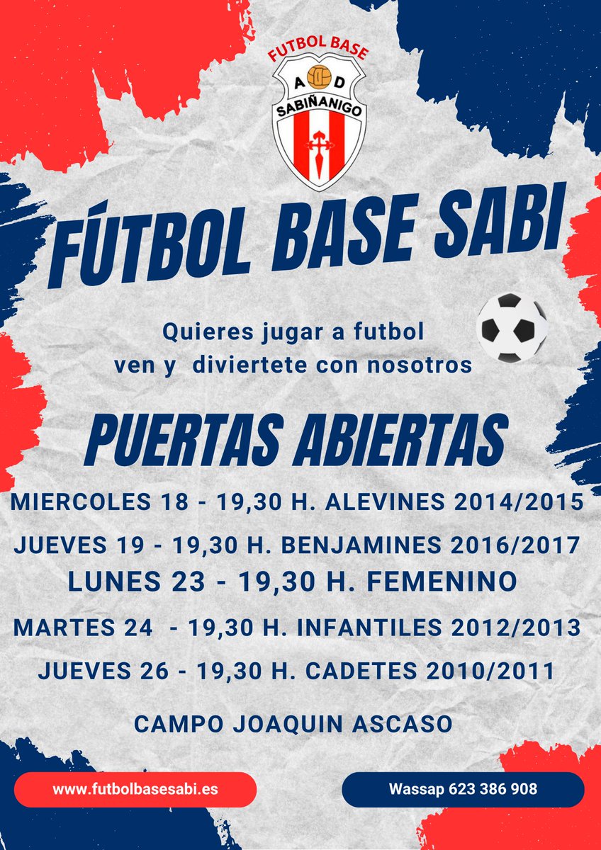 Sin terminar todavía la temporada, el FBS femenino juega amistoso el 17, ya estamos pensando en preparar la que viene.
Si quieres entrar a formar parte de nuestra familia, acércate a las jornadas de puertas abiertas.  Busca tu categoría y fecha👇.
¡Aúpa el Sabi!
