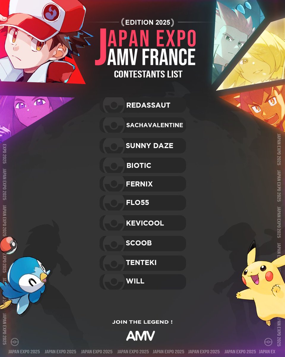 50 Participants inscris à la Japan Expo ! 
Il vous reste 8 jours pour vous inscrire et rejoindre la bataille ! Bonne chance à tous !

50 Participants registered for Japan Expo!
Only 8 days to register and join the battle! Good luck to all!

Register here : amv-france.com/en/contest/59