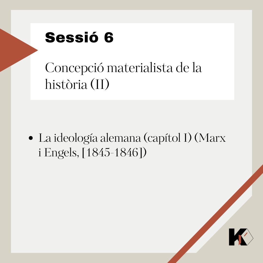 Salut!  

27 de JUNY. A les 19 h. A l'<a href="/analogicagnd/">L'ANALÒGICA</a>.

Sisena sessió: concepció materialista de la història (II).  

Un text fonamental de Marx i Engels que podeu trobar en PDF a l'enllaç a la bio.  

Ens veiem allà!