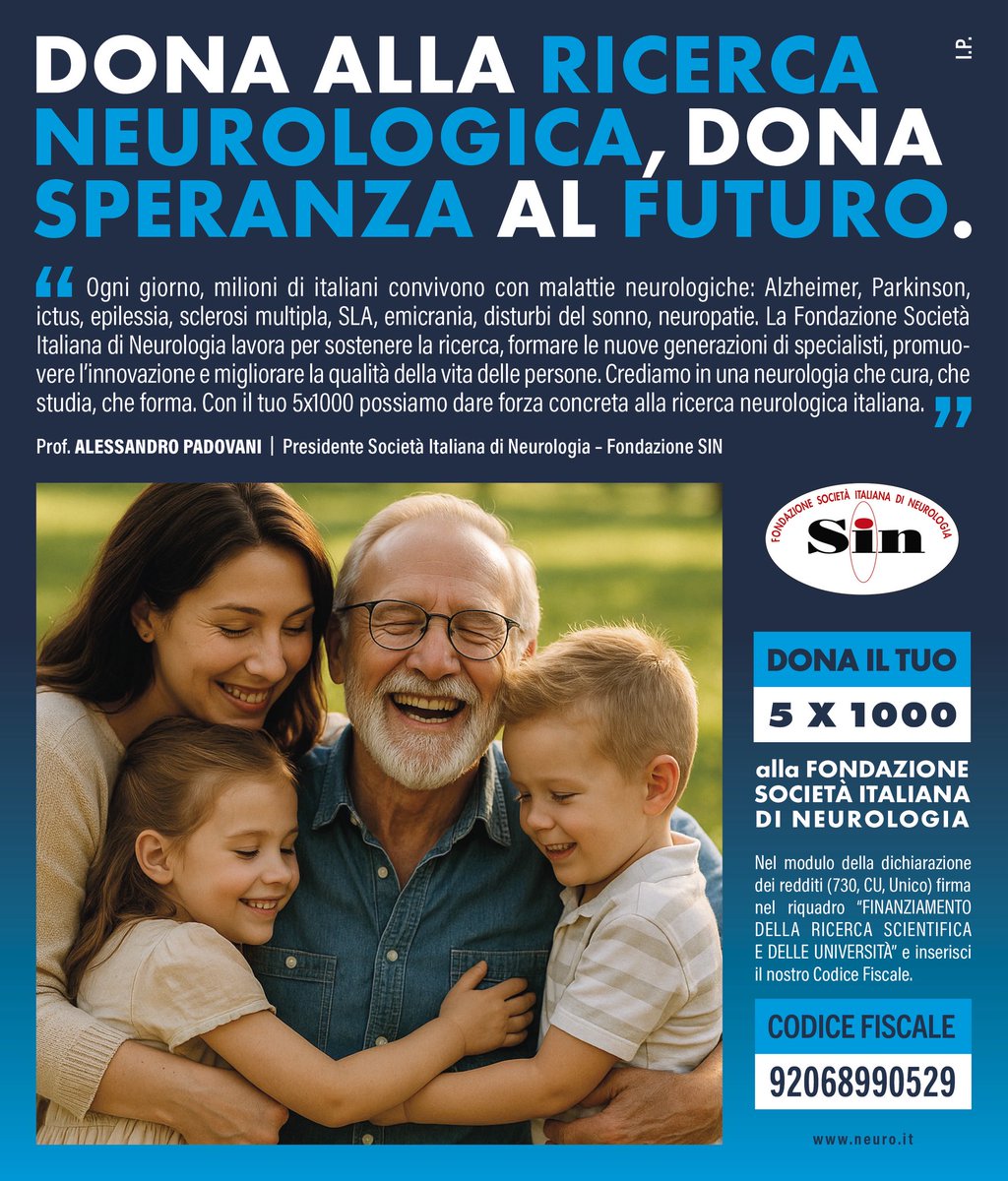 𝐃𝐎𝐍𝐀 𝐈𝐋 𝐓𝐔𝐎 𝟓𝐱𝟏𝟎𝟎𝟎 𝐀𝐋𝐋𝐀 𝐅𝐎𝐍𝐃𝐀𝐙𝐈𝐎𝐍𝐄 𝐒𝐎𝐂𝐈𝐄𝐓𝐀̀ 𝐈𝐓𝐀𝐋𝐈𝐀𝐍𝐀 𝐃𝐈 𝐍𝐄𝐔𝐑𝐎𝐋𝐎𝐆𝐈𝐀

Un piccolo gesto. Un grande impegno per la salute di tutti.

Per saperne di più 👉🏼 neuro.it/web/eventi/NEU….
#neurologia #5x1000