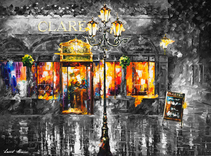 MISTY CAFE B&amp;W - oil painting on canvas by Leonid Afremov afremov.com/misty-cafe-bw-…