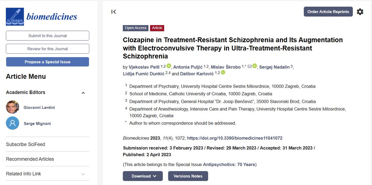 Biomed_MDPI's tweet photo. Today's recommended article is as follows:🥂
Title: #Clozapine in Treatment-Resistant Schizophrenia and Its Augmentation with #Electroconvulsive Therapy in #Ultra-Treatment-Resistant Schizophrenia 🍇
Check it out:🎰
https://t.co/5Jn7Xx7fN9
@MDPIOpenAccess @MDPIBiologySubj https://t.co/FHbplnZ6WB
