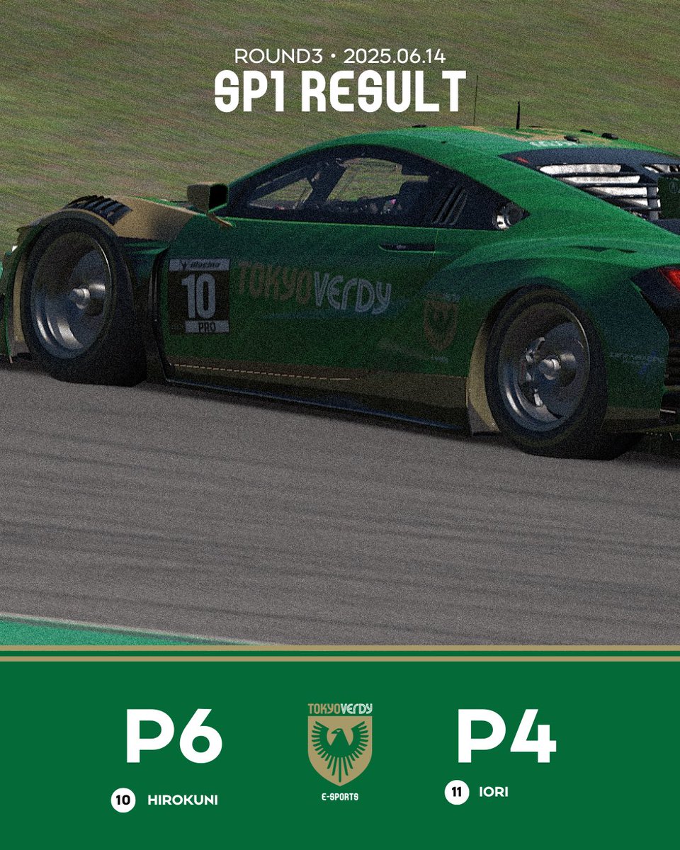 🏆#UNIZONE 2025 Rd.3

🏎️SPRINT RACE 1

東京ヴェルディレーシング 各選手のスプリントレース1の結果はこちら！

 P6　兒島弘訓 選手
 P4    木村偉織選手

▶️YouTube配信はこちら
youtube.com/live/tHBScGG8b…

#TVEWIN #ｅモータースポーツ