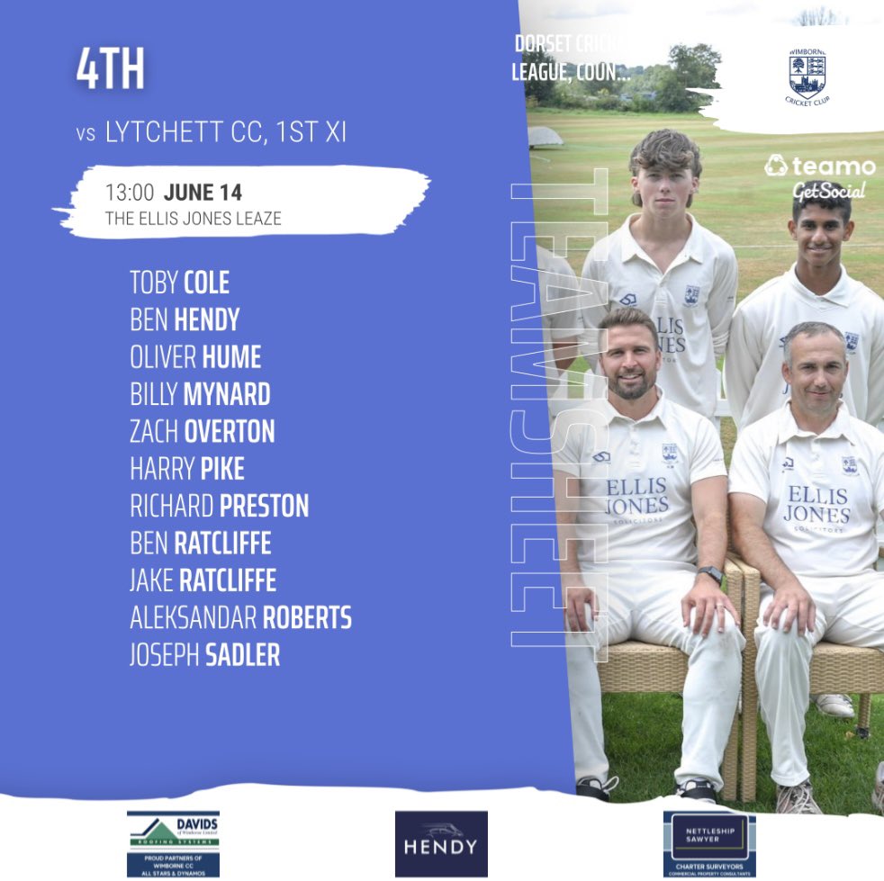 🙌 Team News! 🙌

#Wimbornecc #Uptheminstermen
