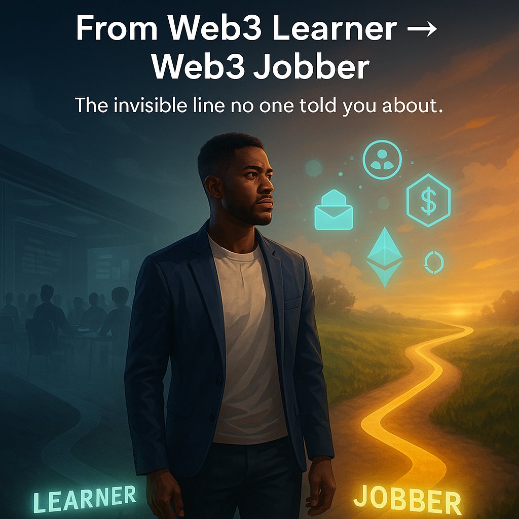 “The Turning Point: What Separates Web3 Learners From Web3 Jobbers”

Most people stay stuck as Web3 learners.
Reading. Retweeting. Watching.
But very few become Web3 jobbers — the ones who get real roles, gigs, and cash.
Why?
Because they never cross this ONE invisible line.