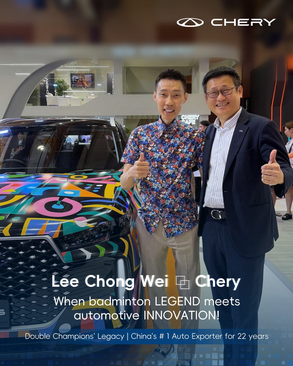 CheryAutoCo's tweet photo. A champion whose spirit inspires beyond the court!🏸
Grateful for the energy and excellence you brought.
Dato’ Lee Chong Wei joined us at the Chery booth during the Malaysia Auto Show.
#Chery #CheryMalaysia #MalaysiaAutoshow2025 #LeeChongWei #MAS25 https://t.co/OgO5Ucl3Hk