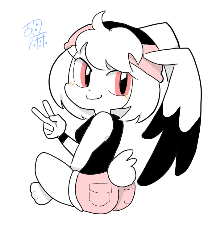 「【創作】羽耳うさぎちゃん 普段ピースサインをテキトーに描いていたので、改めてキチ」|胡麻ヘソじのイラスト