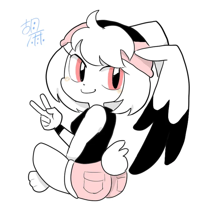 【創作】羽耳うさぎちゃん 普段ピースサインをテキトーに描いていたので、改めてキチンと描こうとするとできないことが判明。