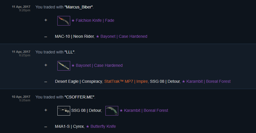 VTsarowski's tweet photo. Trading back in 2017 giving my butterfly vanilla for karambit BF and eventually getting Falchion knife Fade!Only if knew!!!! :(  @CounterStrike  #counterstrike https://t.co/lwJ0vMwPig