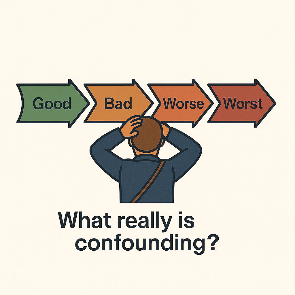 Confounders = noisy neighbors interrupting your phone call.