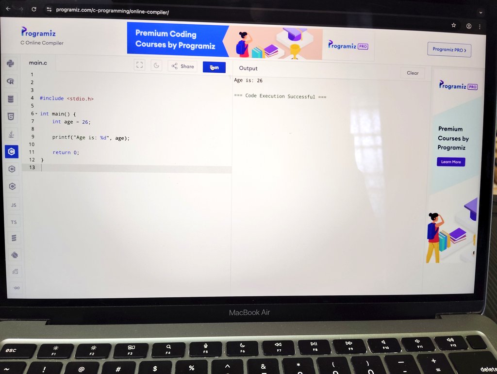 vaishnavibhange's tweet image. ✨ My C programming journey begins!
Started with handwritten notes to understand the logic ✍️
Used an online compiler to test my first lines of code 💻
From printf() to scanf(), every step felt magical 🪄
#CProgramming #CodingJourney #FirstCode #LearnToCode
