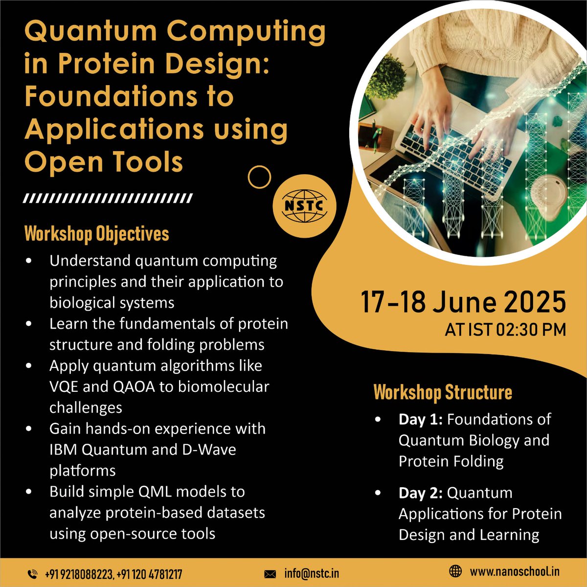 ITBreakCom's tweet image. 3 Days Left! Join our Quantum Computing in Protein Design Workshop!

17-18 June 2025 | 2:30 PM IST | Online (Google Meet)

Know More: nanoschool.in/biotechnology/…
Register Now: nanoschool.in/enroll-me/?pid…

#QuantumComputing #ProteinDesign #OpenTools #NSTC #QuantumWorkshop #AI