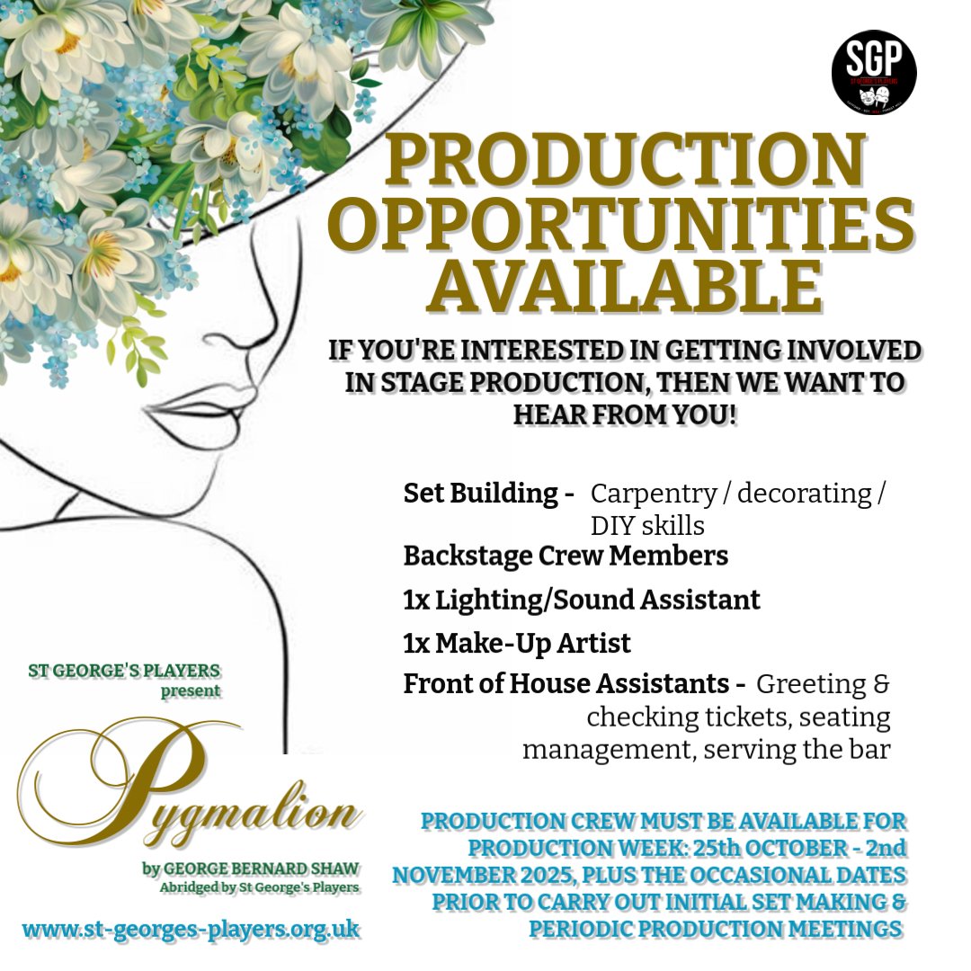 🔊AUDITIONS! 📢 &amp; Opportunities for our Autumn Production "PYGMALION" by George Bernard Shaw - Tues 24 &amp; Thurs 26 June. Come join us for this classic play!
#pygmalion #GeorgeBernardShaw #amdram <a href="/amdramcouk/">The Amateur Theatre Network</a> <a href="/DramaGroups/">Drama Groups</a> <a href="/se23ldn/">@Se23ldn💙</a> <a href="/FHSoc/">Forest Hill Society</a> <a href="/SydenhamSociety/">Sydenham Society</a> <a href="/WeAreLewisham/">WeAreLewisham</a> <a href="/Broc_Soc/">Brockley Society</a>