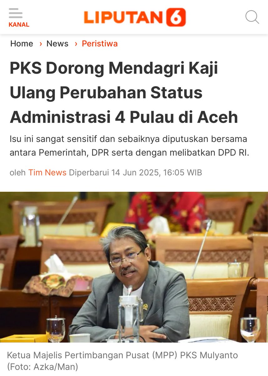 Pemerintah jangan secara sepihak memutuskan untuk memindahkan status 4 pulau Aceh.

Perlu keterlibatan masyarakat dan keterbukaan publik.

Perlu dibahas di komisi terkait DPR RI dan DPD RI.

Mendagri jangan bikin gaduh di tengah kondisi pembangunan yang kondusif sekarang ini.
.