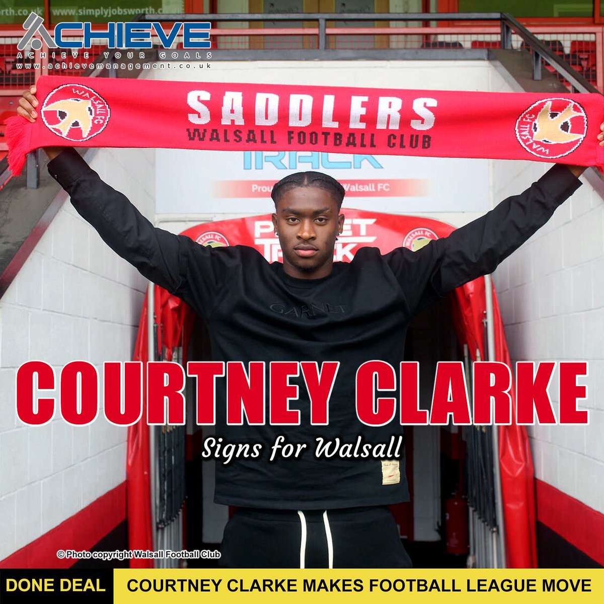 ✅✍️ DONE DEAL: Wing-back <a href="/CourtsOfficial4/">CJ Clarke</a> has become the latest ACHIEVE client to make the move into the <a href="/EFL/">EFL</a>, joining <a href="/WFCOfficial/">Walsall FC</a> from <a href="/ebfc_official/">Eastbourne Borough FC</a>.

Get the full story at 👉 achievemanagement.co.uk/courtney-clark…

#ACHIEVE #Football #DoneDeal #LeagueTwo #EFL #Walsall

🔴⚫️