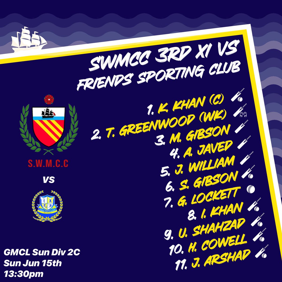 Match day! Here’s how we line up! 💪🏻#SWMCC #Cricket #ClubCricket