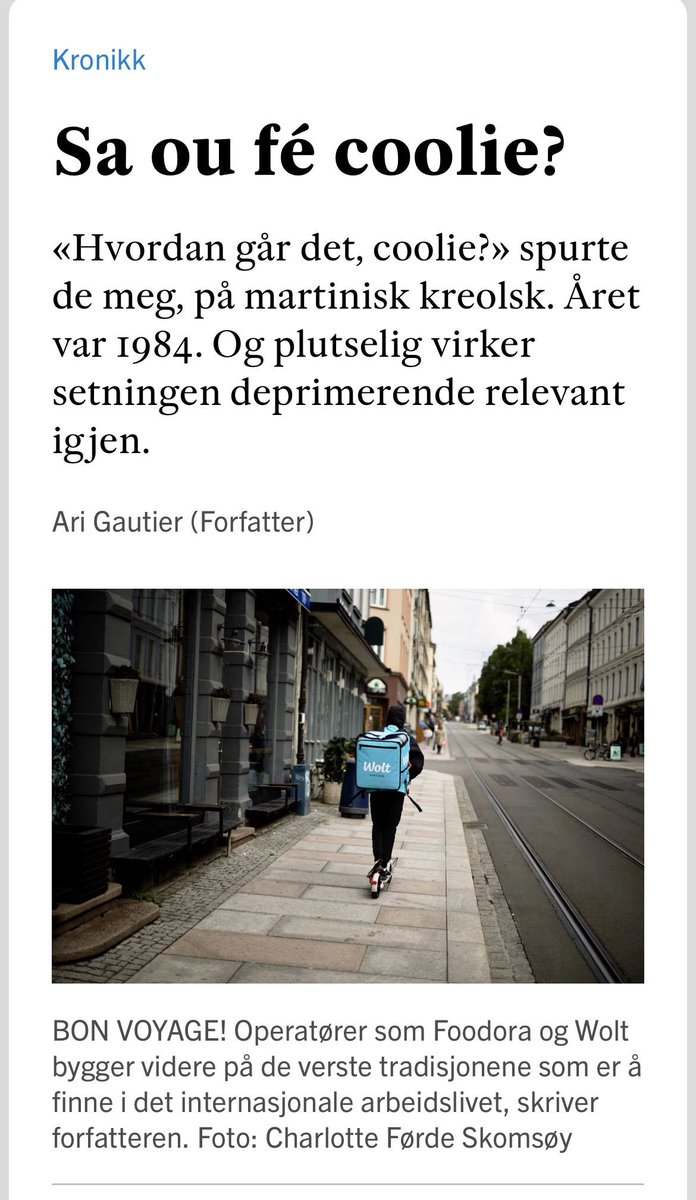 gautierari's tweet image. In @Klassekampen today you can read my column in which I draw a parallel between indentured servitude and the current human exploitation in the delivery sector with companies such as Foodora and Wolt.

klassekampen.no/artikkel/2025-…