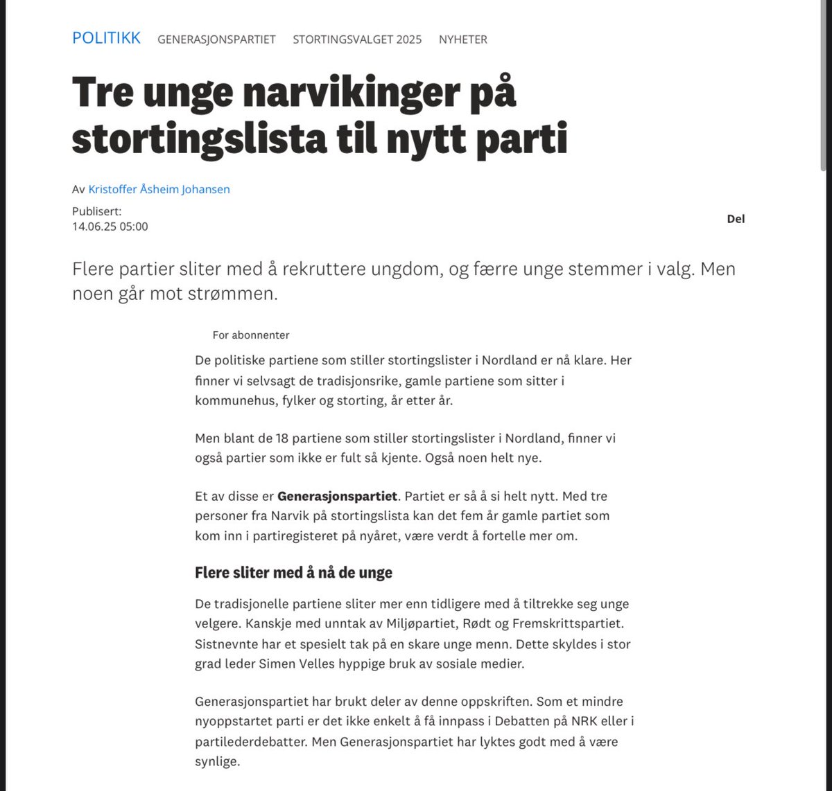 Fra dagens avis i Nordland! Fremover 💪
Stolt over alle som er med! 

fremover.no/tre-unge-narvi…