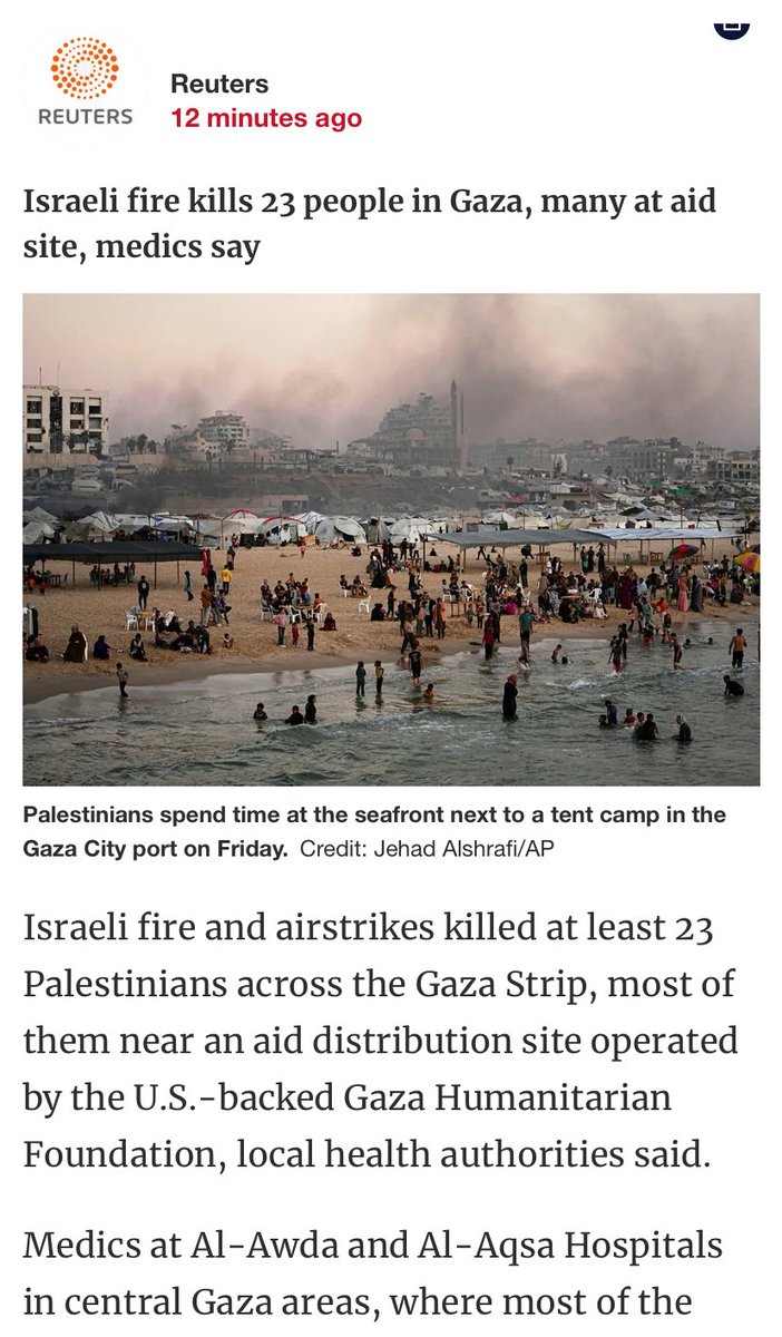 💥Meanwhile, in Israel's secondary war arena, Hamas health officials report that at least 23 Gazans, most of them near an aid distribution site operated by the Gaza Humanitarian Foundation, were killed by Israeli fire.