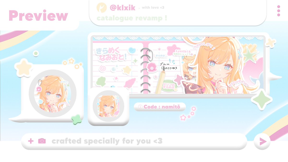 𐔌 any interaction are appreciated !  ›  ☆

haii aku mau quick ospek untuk 1 katalog baru kirashiru yang terinspirasi dari card game + 1 katalog revamp (sebelumnya seashore stickie) ! jika ada yang tidak aman bole knock my dm yah sankyuu ✩°｡⋆⸜(˙꒳​˙ )

t. #zonaba #zonauang