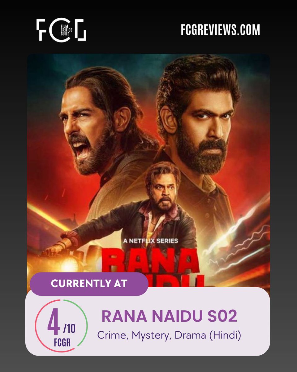 Film Critics Guild (@thefcgofficial) on Twitter photo Rana Naidu S2, starring Rana Daggubati, Venkatesh, and Arjun Rampal, is now streaming on <a href="/NetflixIndia/">Netflix India</a>.
The series is currently at 4/10 on FCGR.
Read what our critics said about the series in the link below ⬇️
#RanaNaidu2 #RanaNaiduOnNetflix Rana Naidu S2, starring Rana Daggubati, Venkatesh, and Arjun Rampal, is now streaming on <a href="/NetflixIndia/">Netflix India</a>.
The series is currently at 4/10 on FCGR.
Read what our critics said about the series in the link below ⬇️
#RanaNaidu2 #RanaNaiduOnNetflix