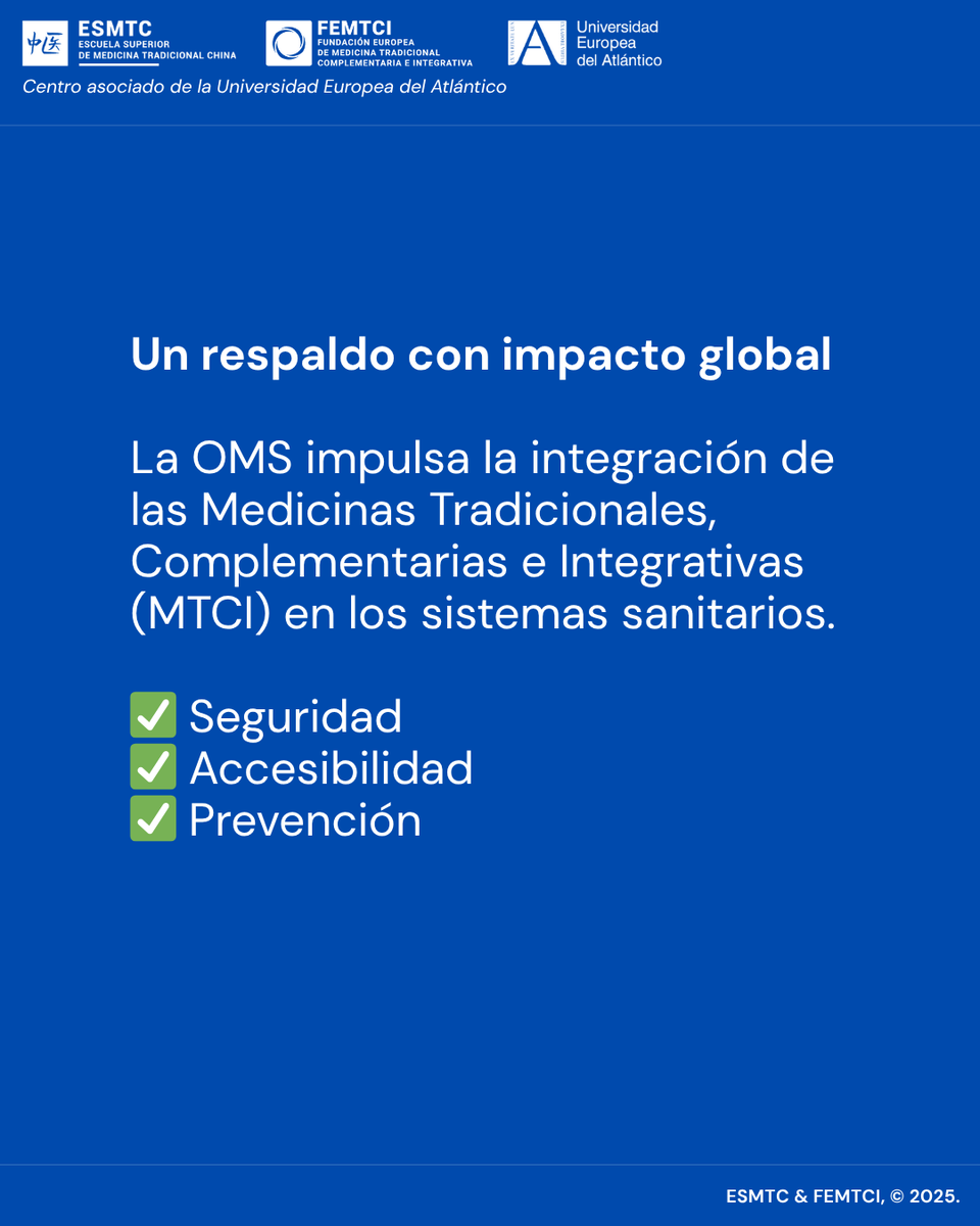 escuelaMTC's tweet photo. 🌐 La OMS reconoce desde 1978 la Medicina Tradicional como parte del acceso universal a la salud.
Un respaldo que impulsa su integración global.
Desde FEMTCI trabajamos por unas MTCI seguras, accesibles y basadas en la evidencia.
#FEMTCI #MTCI #SaludIntegrativa #OMS #Respaldo https://t.co/IwmHCn4yTr