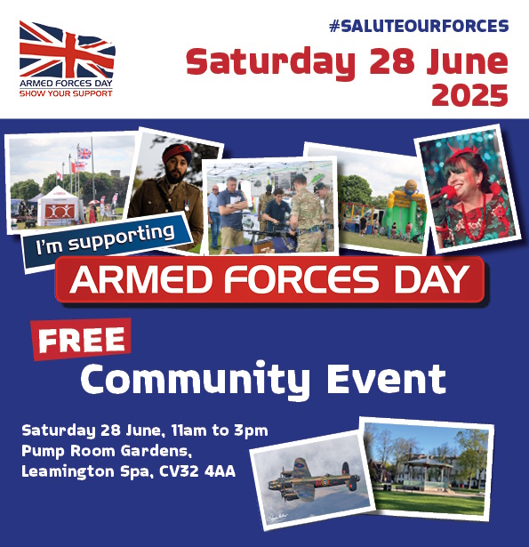 Just 2 weeks to go until our Armed Forces Day Community Event!

📆 Sat 28 June
⏰ 11am - 3pm
📍 Pump Room Gardens

We'll have military vehicles, free children's activities, WWII reenactors, music on the bandstand - and a Lancaster flypast! 🛩️