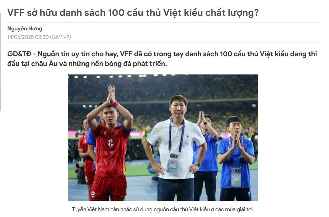 La presse vietnamienne parle de 100 joueurs repérés par la Fédération, des "Viet kieu" (diaspora) jouant en Europe

Peut être que je suis dans la liste je sais pas