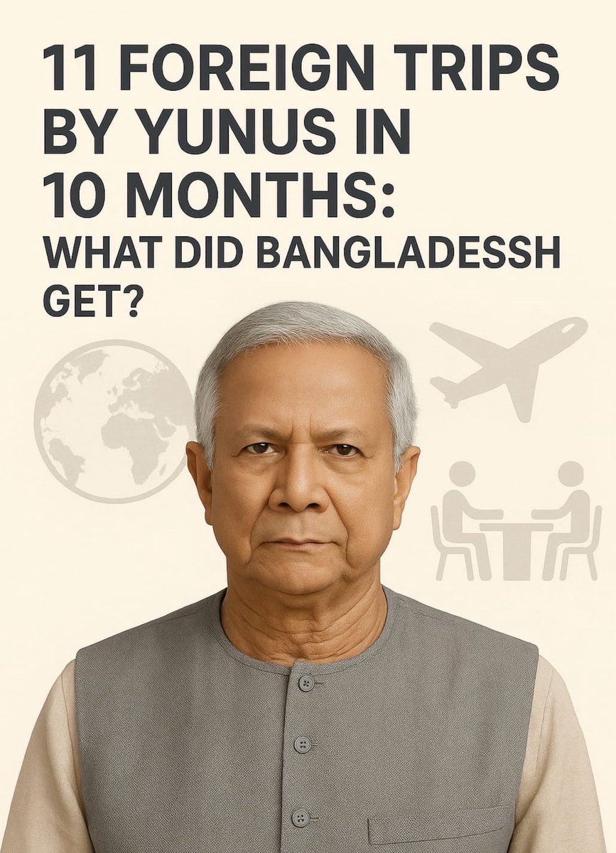 Bangladesh Watch (@bdwatch2024) on Twitter photo Muhammad #Yunus, <a href="/ChiefAdviserGoB/">Chief Adviser of the Government of Bangladesh</a> of #Bangladesh’s Interim Government, just concluded his 11th foreign trip in 10 months.
Naturally, the questions that arise include:
Who pays for the trips? What are the outcomes of these visits? Does the head of an unelected, transitional Muhammad #Yunus, <a href="/ChiefAdviserGoB/">Chief Adviser of the Government of Bangladesh</a> of #Bangladesh’s Interim Government, just concluded his 11th foreign trip in 10 months.
Naturally, the questions that arise include:
Who pays for the trips? What are the outcomes of these visits? Does the head of an unelected, transitional