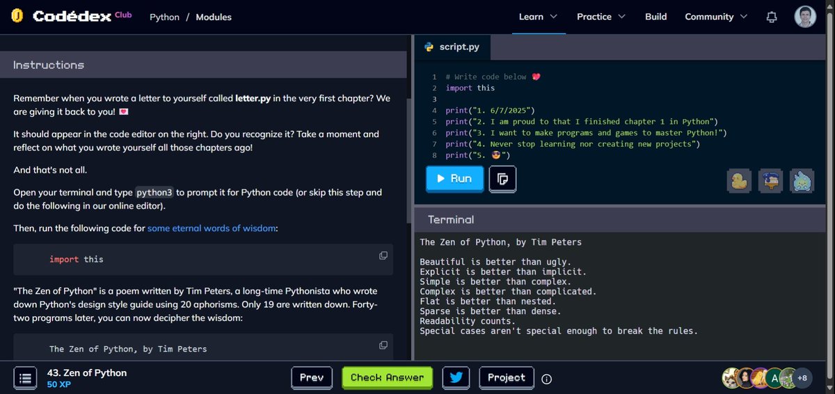 MarcoSameh17's tweet image. Zen of Python 🐍 #CodedexZenOfPython @codedex_io