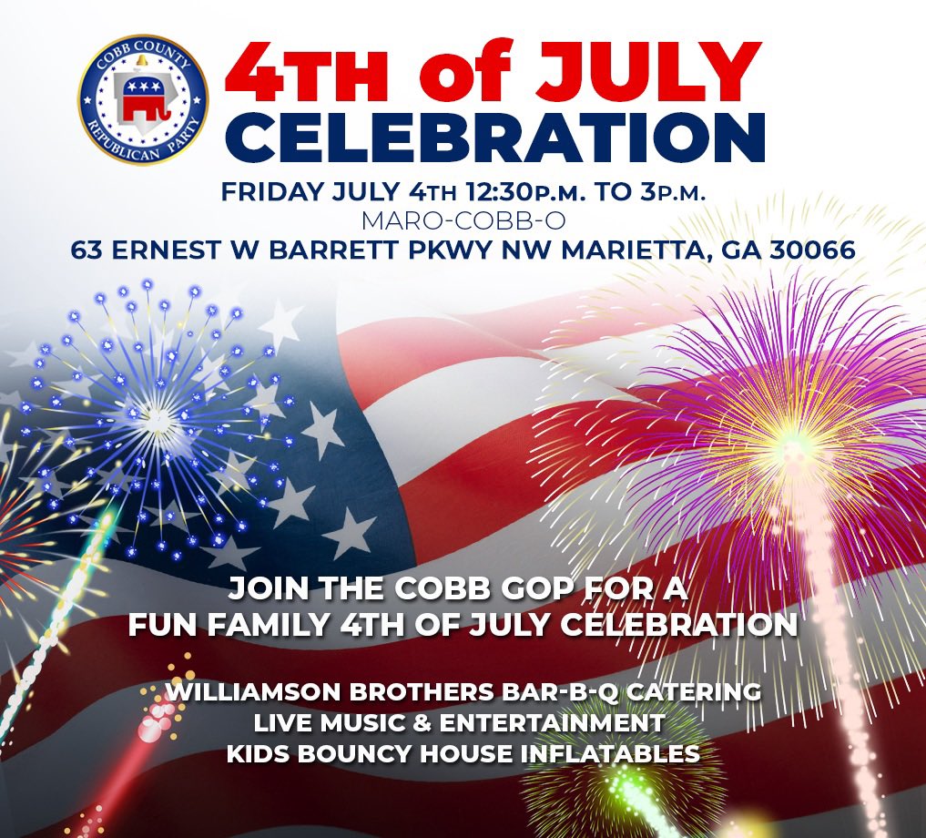 cobbgop's tweet image. Join us for a star-spangled 4th of July bash! Bring the whole family for a day packed with fun, food, and festivities as we celebrate Independence Day together.
…countyrepublicanparty.wildapricot.org/event-6227928?…
