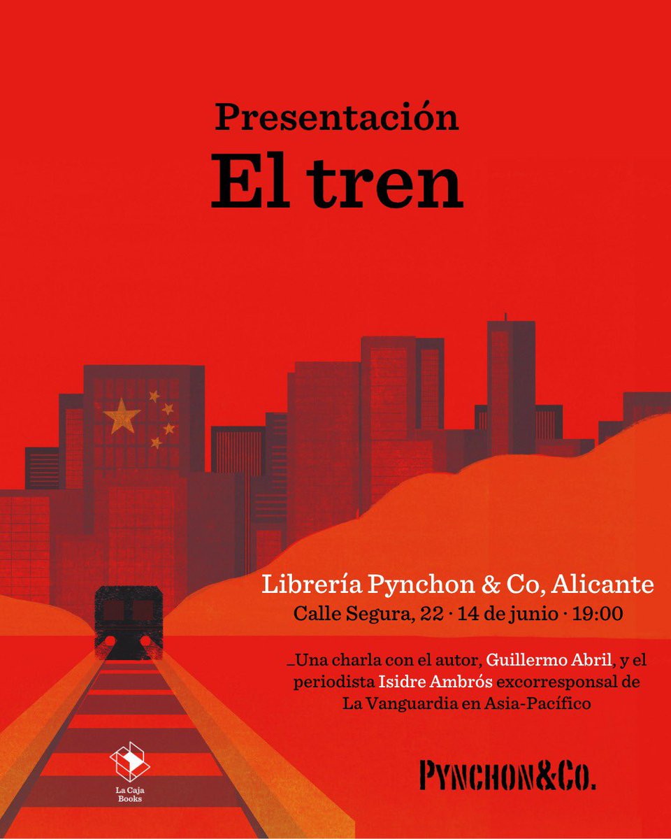 Guillermo Abril (@guillermoabril) on Twitter photo Última llamada a los pasajeros de Alicante. Estaré esta tarde a las 19h presentando “El tren” en la librería <a href="/pynchonCo/">Librería Pynchon&Co</a> con <a href="/iambros/">Isidre Ambrós</a>
Se espera una buena charla sobre China, viajes, crónica y mucho más. ¡Os esperamos! Última llamada a los pasajeros de Alicante. Estaré esta tarde a las 19h presentando “El tren” en la librería <a href="/pynchonCo/">Librería Pynchon&Co</a> con <a href="/iambros/">Isidre Ambrós</a>
Se espera una buena charla sobre China, viajes, crónica y mucho más. ¡Os esperamos!