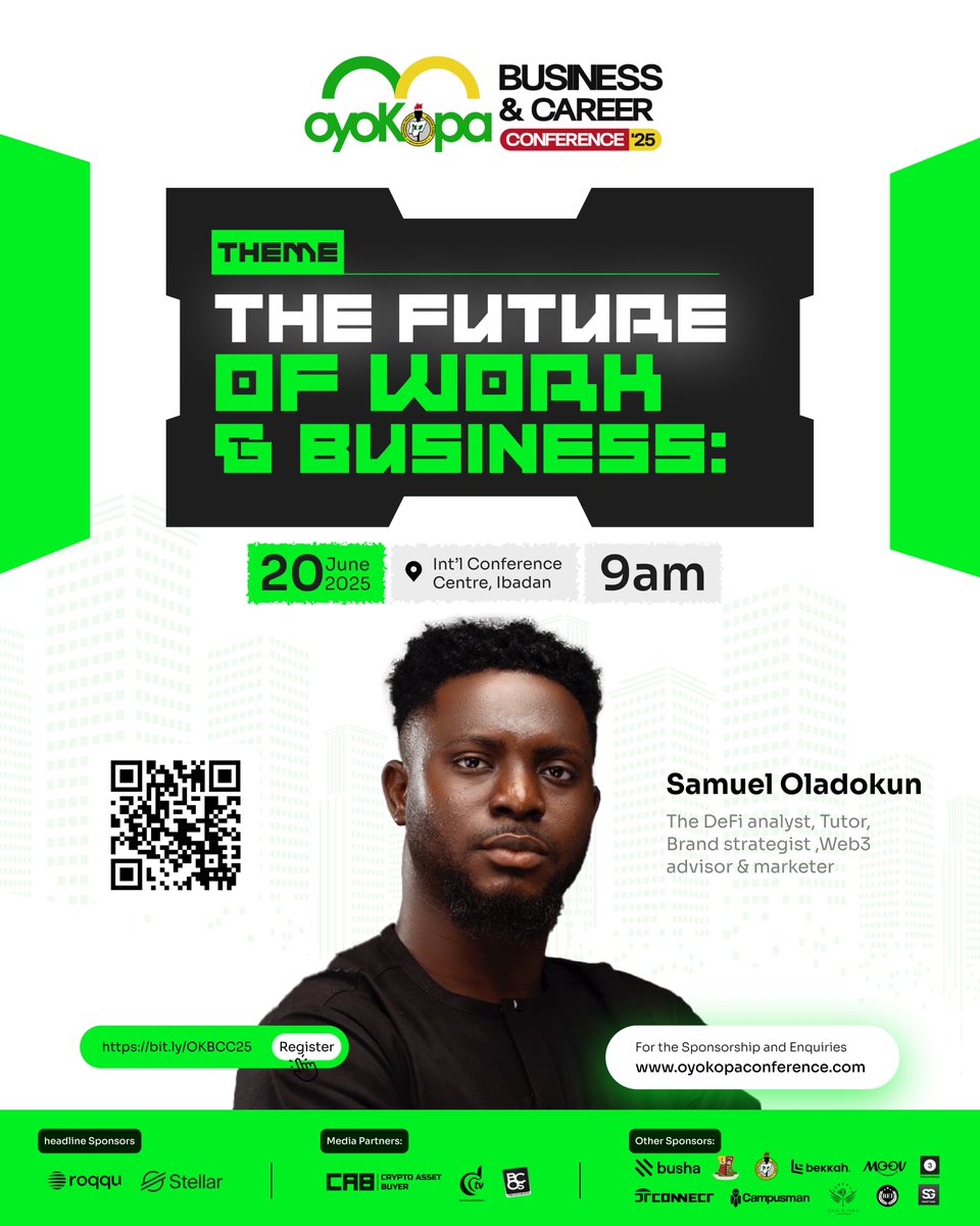 jtconnect (@jtconnect2) on Twitter photo 🎙️Guest Speaker Alert!
We’re excited to welcome <a href="/SamuelXeus/">Xeusthegreat (♟,♟)</a>, Defi analyst, Tutor, Brand strategist, Web3 advisor and marketer, to #oyokopaconference25!
Join us on June 19–20 at Int'l Conference Centre,Ibadan. Register: bit.ly/OKBCC25
#africarising #futureofwork 🎙️Guest Speaker Alert!
We’re excited to welcome <a href="/SamuelXeus/">Xeusthegreat (♟,♟)</a>, Defi analyst, Tutor, Brand strategist, Web3 advisor and marketer, to #oyokopaconference25!
Join us on June 19–20 at Int'l Conference Centre,Ibadan. Register: bit.ly/OKBCC25
#africarising #futureofwork