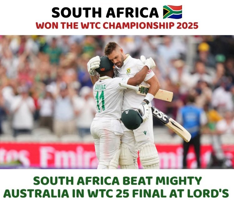 Me__Shantanu's tweet photo. South Africa — you earned this.
No noise. No drama. Just pure class.
Congratulations on making history in WTC 2025!
#ProteaFire #CongratulationsSA #WTCFinal #GreenEraBegins
#WTC25 https://t.co/ypYMR4xlTL