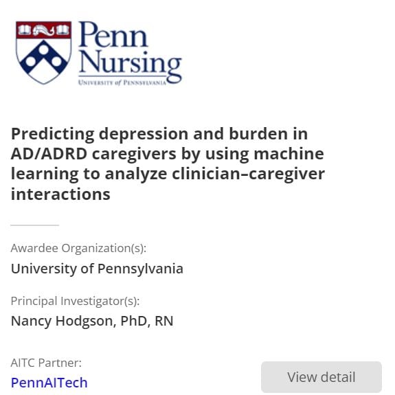 a2 Collective #awardee <a href="/PennNursing/">Penn Nursing</a> is piloting an AI model to predict caregiver depression and burden by analyzing clinician–caregiver conversations. Led by Nancy Hodgson with <a href="/pennaitech/">PennAITech</a>. #cohort4 #ADRD #caregiving #mentalhealth #AI a2collective.ai/awardees/unive…