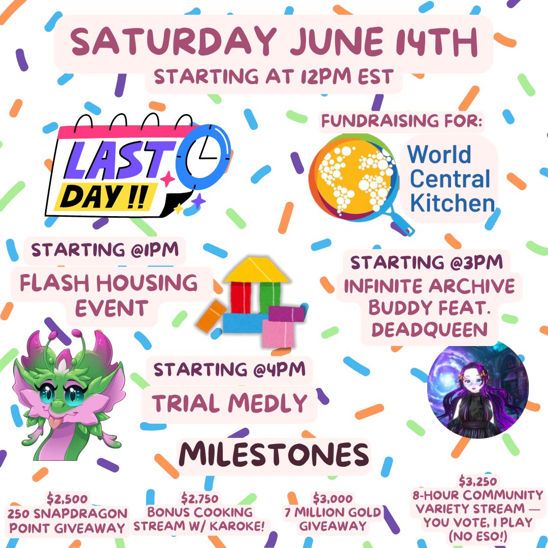🎉 FINAL DAY of our WCK Charity Stream!

💥 ALL giveaways doubled!
💥 1 dono = 2 spins
💥 $100 1M choice= 2M gold 
💥 Giveaway Milestones = DOUBLE prizes!

🟣 twitch.tv/savysnapdragon
💛 Supporting <a href="/WCKitchen/">World Central Kitchen</a>
🎁 Donors today entered to win a 2025 Content Pass!