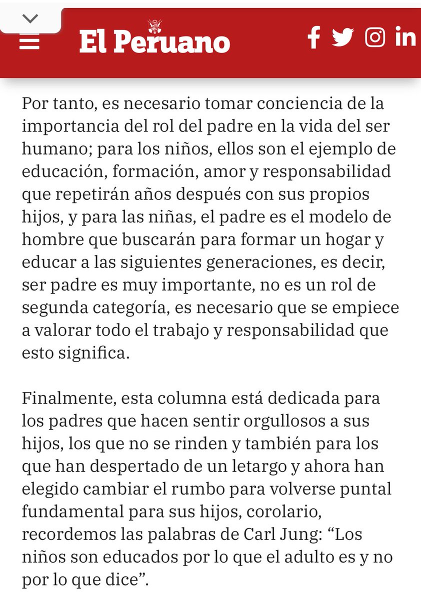Comparto con ustedes mi columna de hoy, en <a href="/DiarioElPeruano/">Diario El Peruano</a> sobre la importancia de ser padre.