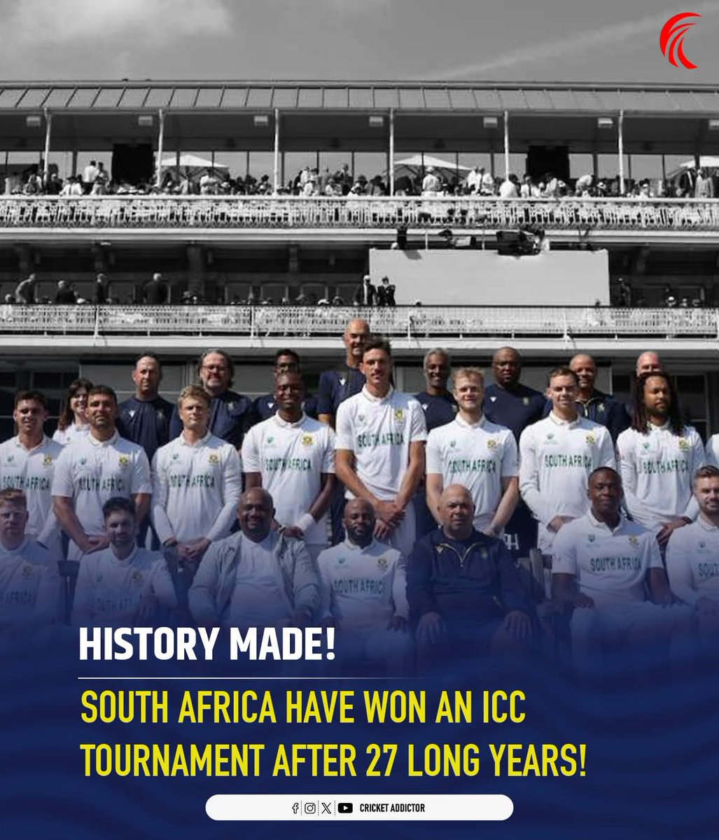 What a year this is 💚🏆🇿🇦
A year of Hope 💚 After 27 Years South Africa become the World Test Champions 🏆🇿🇦 a well deserved tribute to the SA LEGENDS 💚🏆🇿🇦