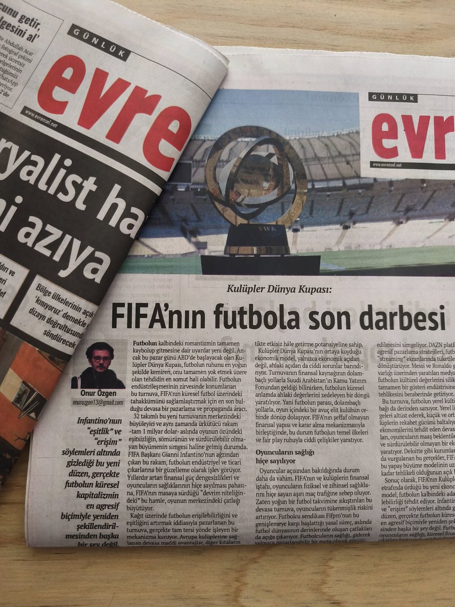 Bundan sonra Evrensel'de her hafta düzenli olarak futbol yazıları yazacağım.

Bugünkü yazı, FIFA'nın son garabeti Kulüpler Dünya Kupası üzerine.