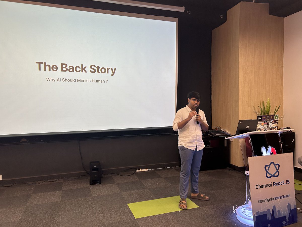 chennaireact's tweet image. ๐ง AI but make it Human-Friendly?
Hari Prasanth S just cracked the code on how AI can behave more like people and less like machines.
Chennai crowd loved it ๐ฅ
You missed this? Wait till the video drops!