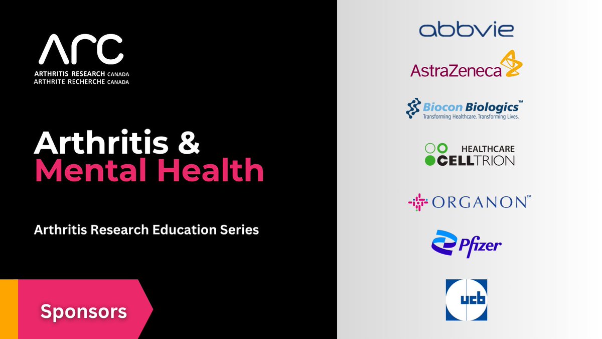 Arthritis Research Canada (@arthritis_arc) on Twitter photo Thank you to the sponsors of our #MentalHealth Education Series episode. Learn more: ow.ly/z31q50W0rip #ArthritisResearch <a href="/abbviecanada/">AbbVie Canada</a> <a href="/AstraZenecaCA/">AstraZeneca Canada</a> <a href="/BioconBiologics/">Biocon Biologics</a> <a href="/Celltrioninc/">Celltrion</a> <a href="/OrganonLLC/">Organon</a> <a href="/PfizerCA/">Pfizer Canada</a> <a href="/ucb_news/">UCB News</a> Thank you to the sponsors of our #MentalHealth Education Series episode. Learn more: ow.ly/z31q50W0rip #ArthritisResearch <a href="/abbviecanada/">AbbVie Canada</a> <a href="/AstraZenecaCA/">AstraZeneca Canada</a> <a href="/BioconBiologics/">Biocon Biologics</a> <a href="/Celltrioninc/">Celltrion</a> <a href="/OrganonLLC/">Organon</a> <a href="/PfizerCA/">Pfizer Canada</a> <a href="/ucb_news/">UCB News</a>