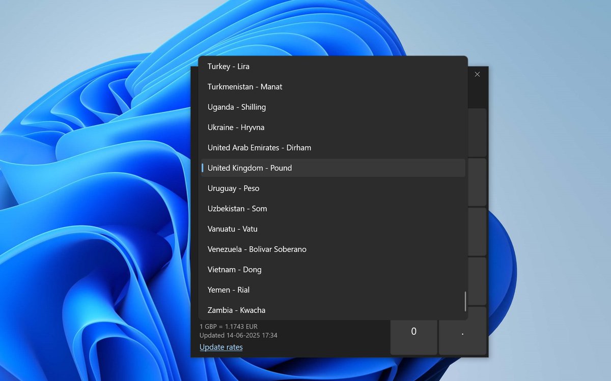 Windows 11 (and Windows 10)'s Calculator app's server-side change has accidentally removed USD from the currency conversion tool.

This issue was also spotted last year, but it was patched via a server-side update. Back then, Microsoft said, "The Calculator folks investigated