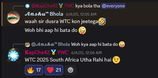 #WTCFinal #WtcFinal2025 #AUSvsSA 
🎯😲Second Prediction in a Row !!!
Predicted on 4th June 2025 😜Team <a href="/ProteasMenCSA/">Proteas Men</a> will lift the WTC 2025 Trophy 🏆
------
Hit ---->❤
-----
✅Follow &amp; Join for Quick Updates
📍Discord : discord.gg/9FekxH3WYu
&amp; 
X (Twitter) Cricket24 PlayFace