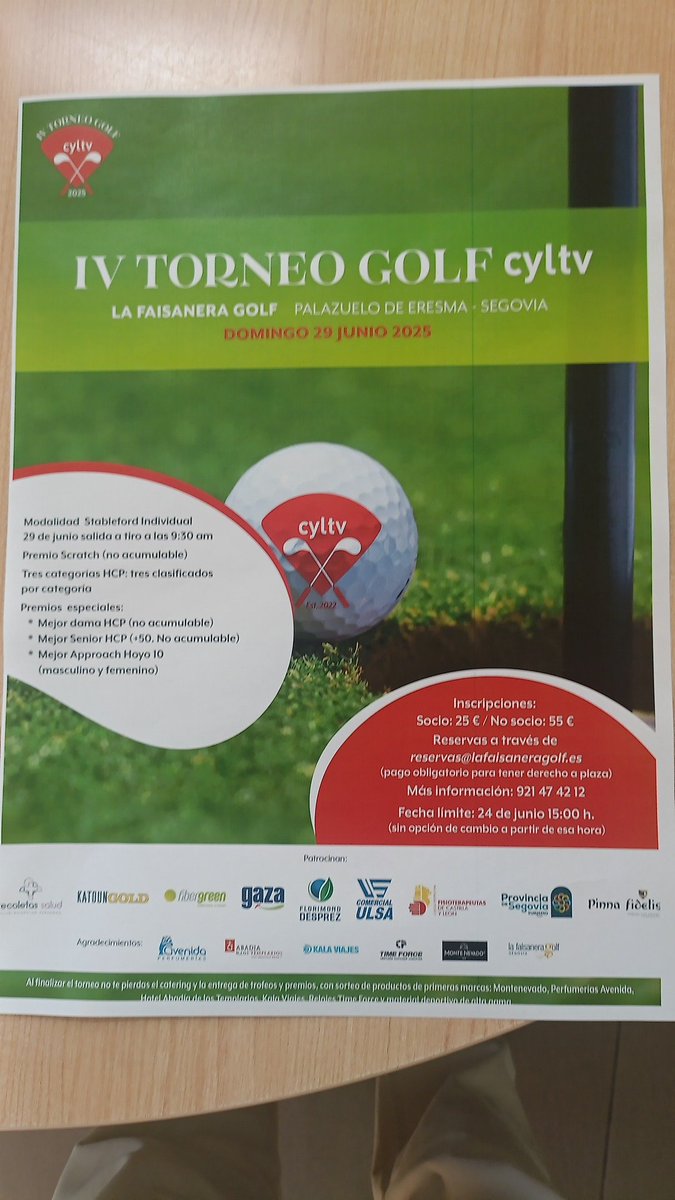 Gran torneo de <a href="/cyltv/">CyLTV</a> el próximo domingo 29 junio en <a href="/FaisaneraGolf/">La Faisanera Golf</a>  inscripciones abiertas en el Campo 921 474212. Al finalizar cóctel y gran entrega de premios