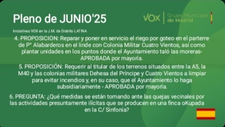 VOXLaLatina1's tweet photo. Esta semana se celebró el #PlenoDistrito de junio de la @JMDLatina y queremos presentar las iniciativas propuestas y defendidas por el @VOX_AytoMadrid @ramosmarian4 @BLorenzo90 https://t.co/UeCb6nxLXU