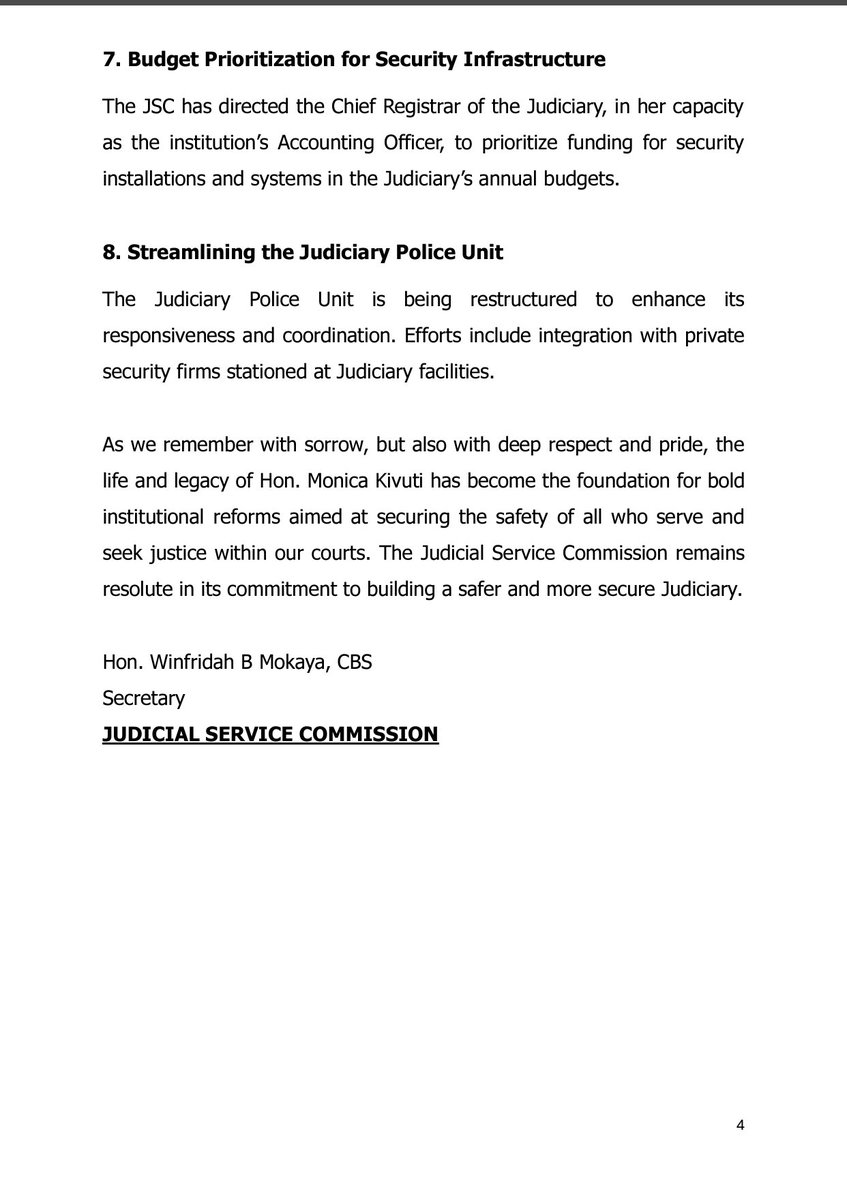 ONE YEAR ON: HONOURING THE LEGACY OF HON. MONICA KIVUTI AND STRENGTHENING SECURITY IN THE JUDICIARY