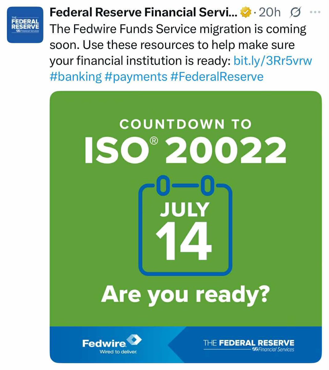 🚨BREAKING: ISO 20022 GOES LIVE JULY 14 — XRP POSITIONED TO DOMINATE THE  NEW FINANCIAL SYSTEM 🚨 Fedwire is getting ready to flip the switch — and  the entire payment infrastructure is