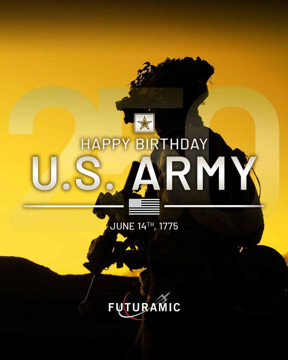 FuturamicTEC's tweet image. Happy 250th Birthday to the @USArmy!
For two and a half centuries, the Army has stood strong in defense of our nation. We honor the courage, service, and sacrifice of all who have worn the uniform. 🇺🇸 

#HappyBirthdayArmy #ArmyBDay #USArmy #Army250