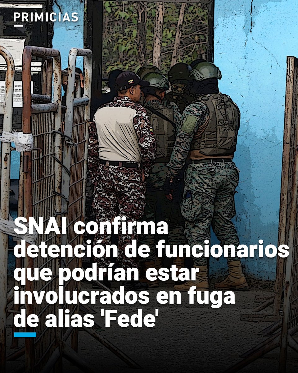 Personal del Centro de Privación de Libertad Número 1 de Guayas fue aprehendido en flagrancia por orden del presidente de la República, Daniel Noboa, tras la fuga de Rolando Federico Gómez Quinde, alias ‘Fede’. prim.ec/eBep50Wen5e