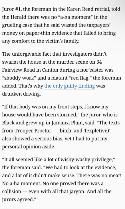 little_foot777's tweet photo. The Foreman in the Karen Read Trial has spoken to the Boston Herald and this is what he had to say...
#KarenReadIsFree #KARENREADISNOTGUILTY #Juror #Foreman #TheMcAlberts https://t.co/chYomUcYNL